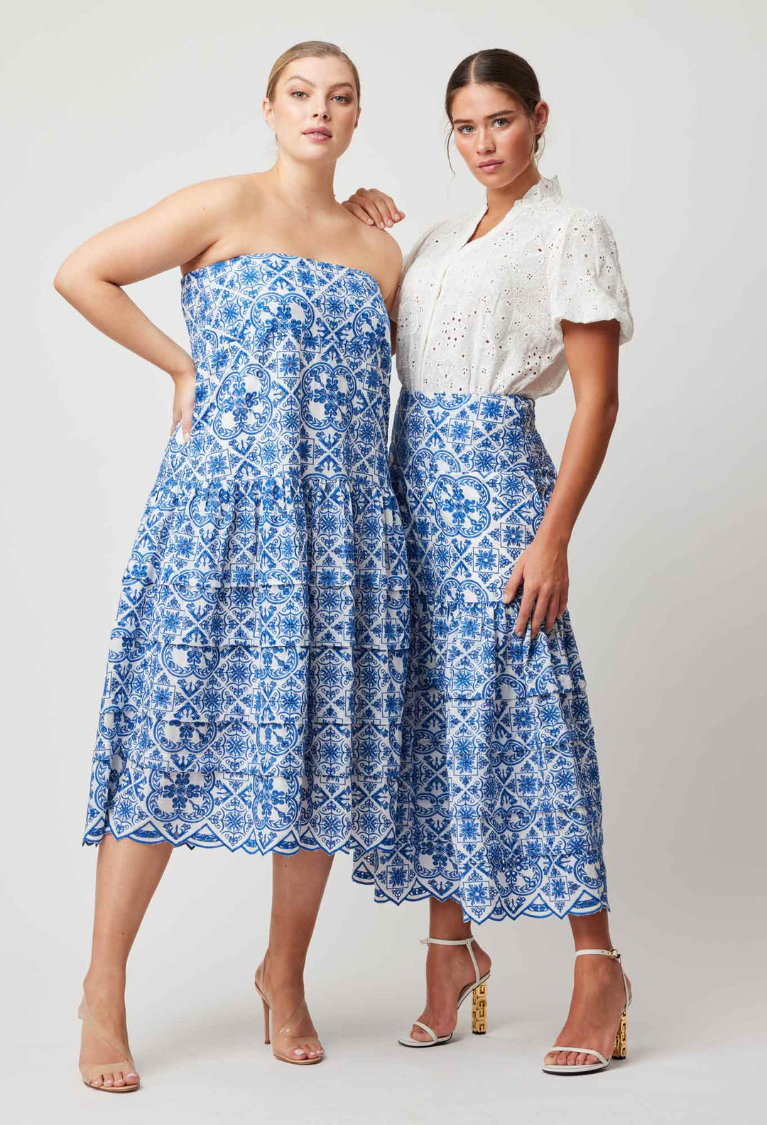 OnceWas Positano Embroidered Viscose Skirt in Azure Embroidery