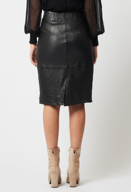 OnceWas Stella Leather Skirt in Black