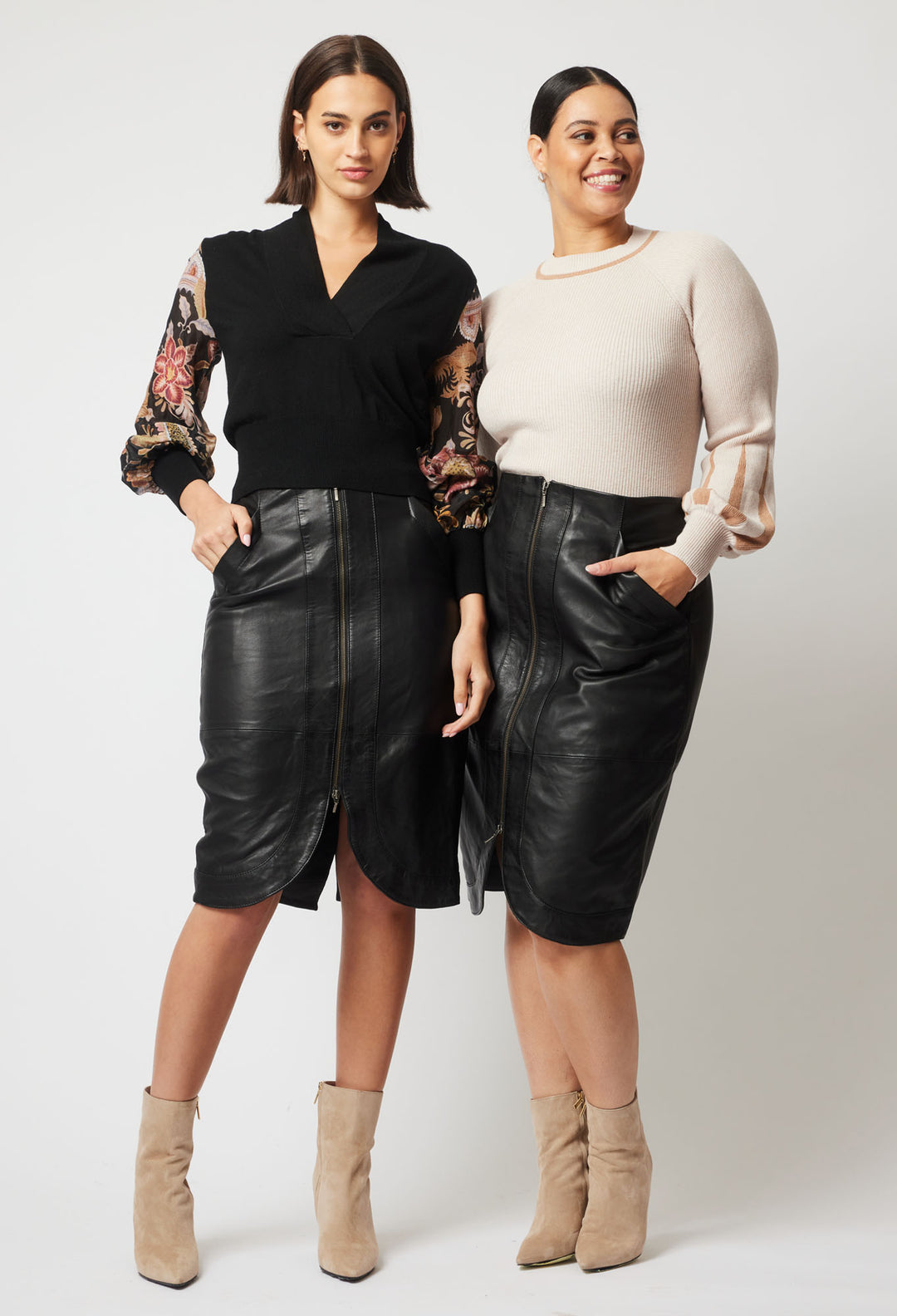 OnceWas Stella Leather Skirt in Black