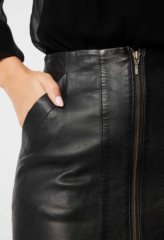 OnceWas Stella Leather Skirt in Black