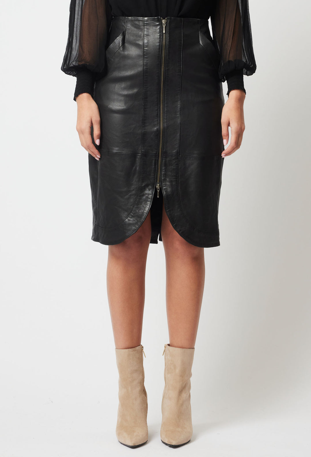 OnceWas Stella Leather Skirt in Black