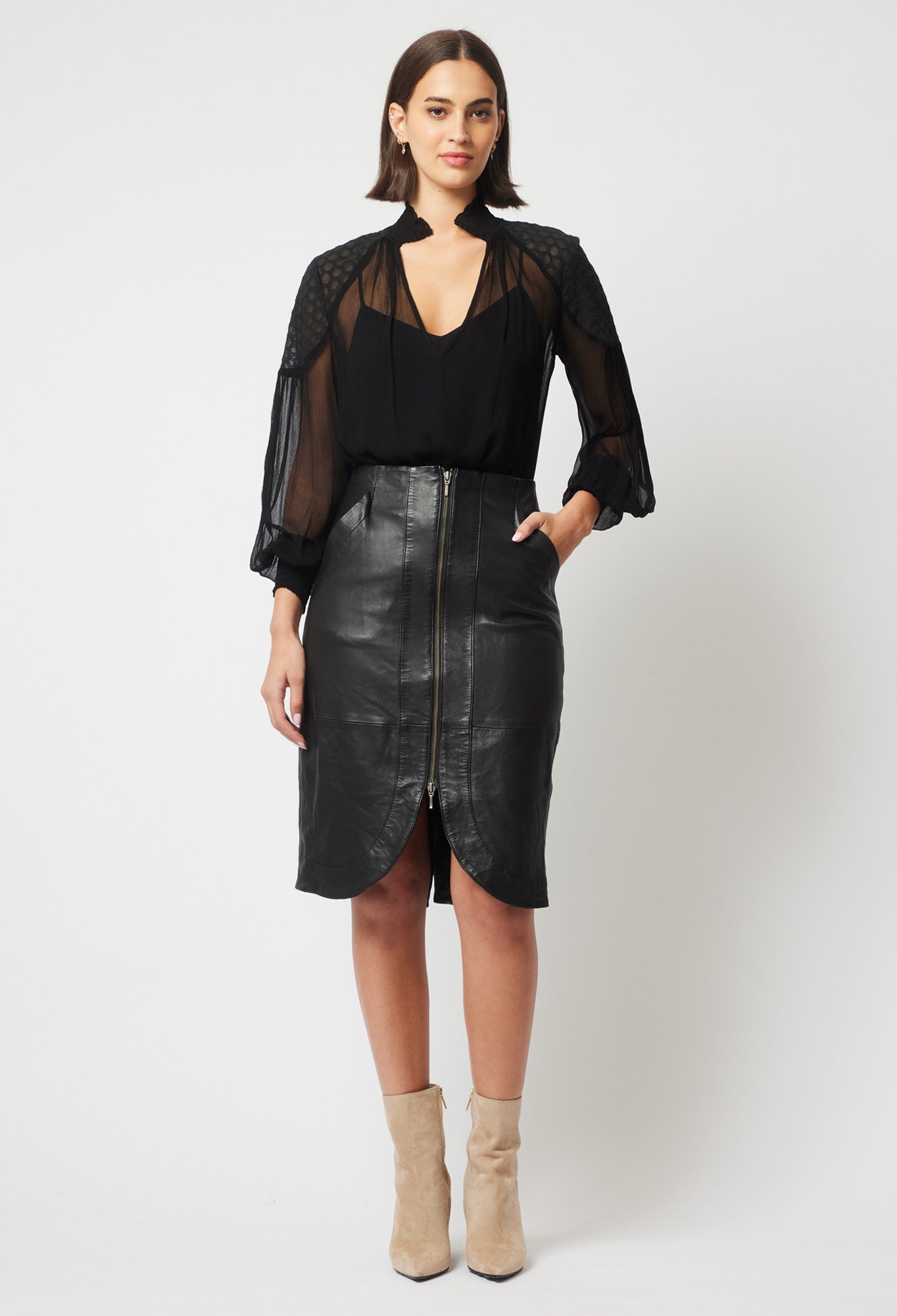 OnceWas Stella Leather Skirt in Black