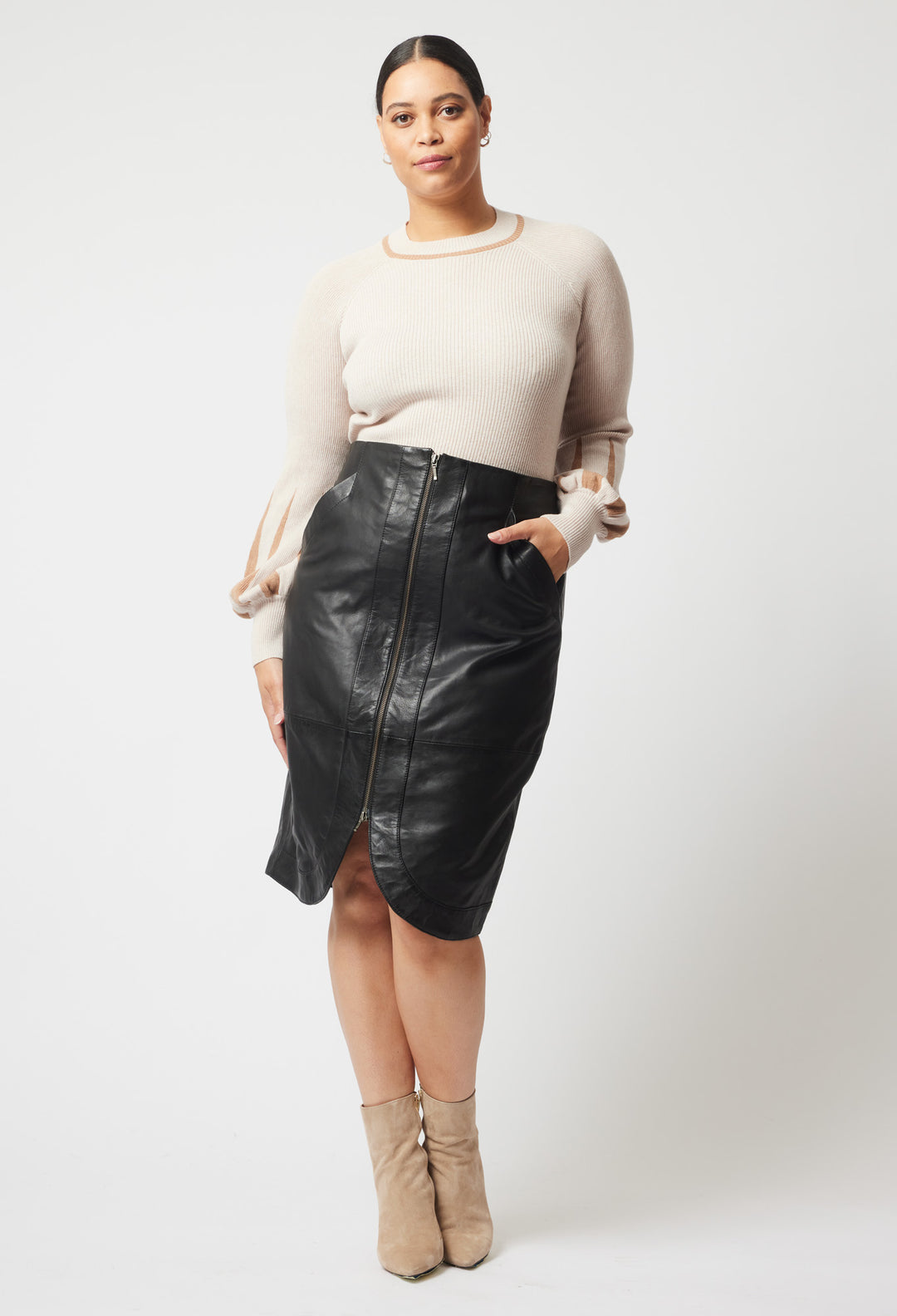 OnceWas Stella Leather Skirt in Black