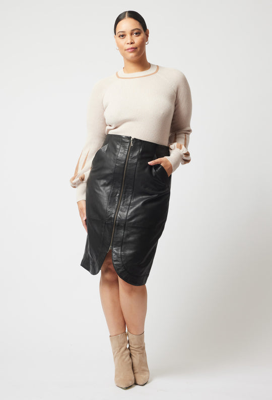 OnceWas Stella Leather Skirt in Black