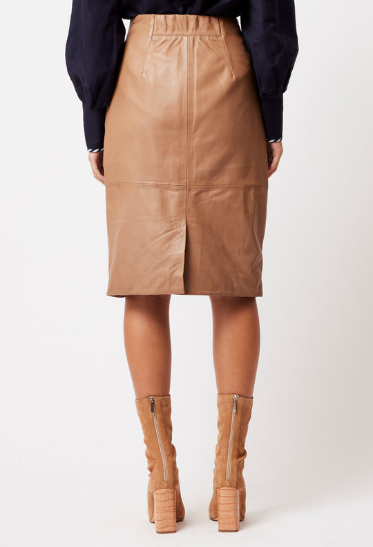 OnceWas Stella Leather Skirt in Husk