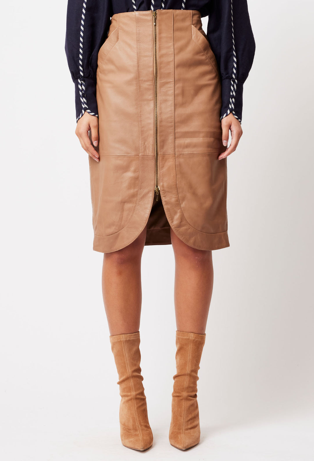 OnceWas Stella Leather Skirt in Husk