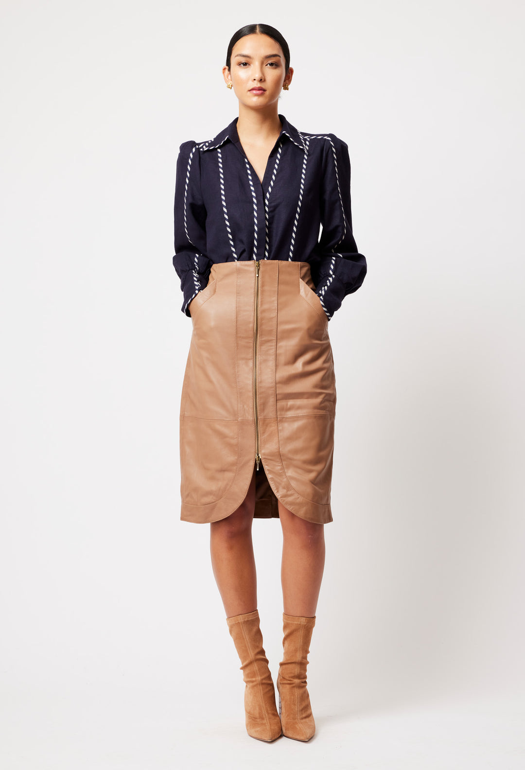 OnceWas Stella Leather Skirt in Husk