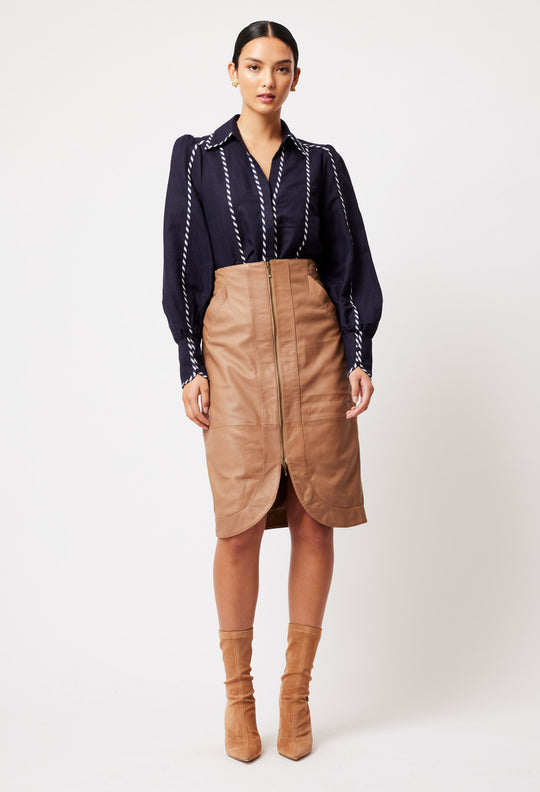 OnceWas Stella Leather Skirt in Husk