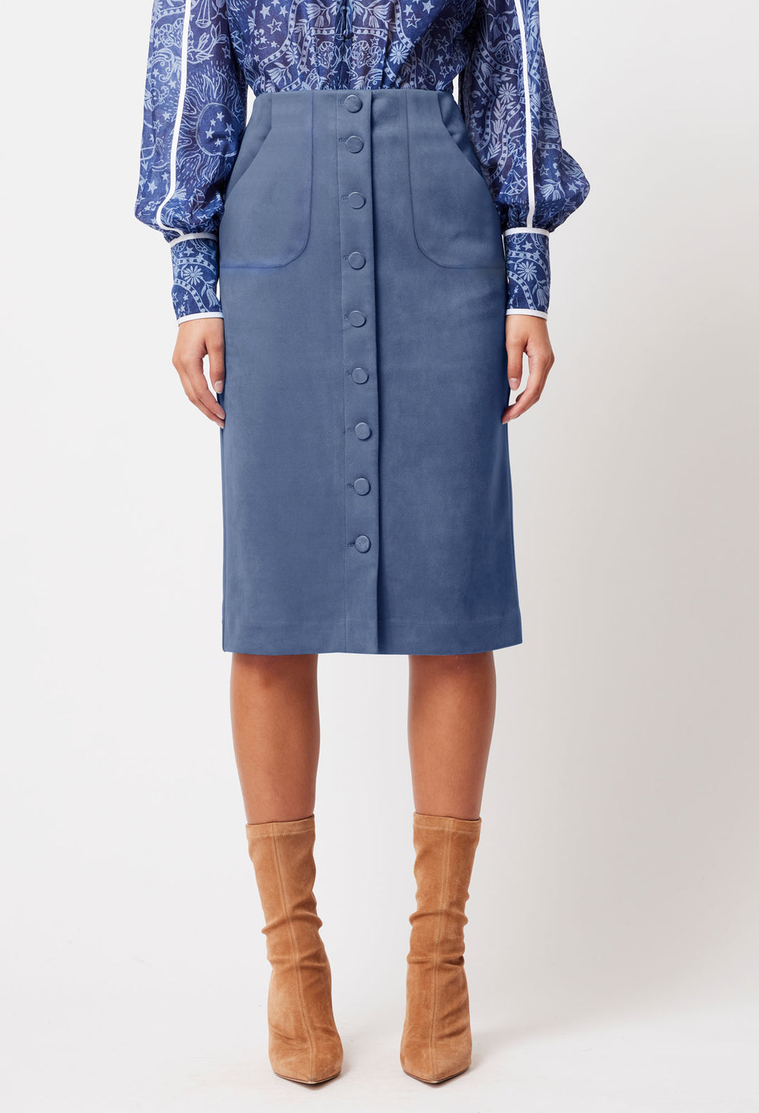 OnceWas Eddie Faux Suede Skirt in Zenith