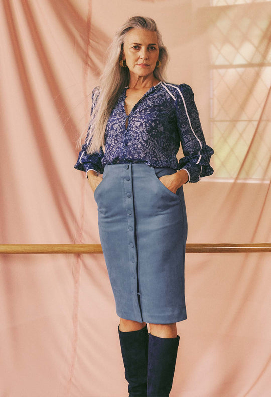 OnceWas Eddie Faux Suede Skirt in Zenith