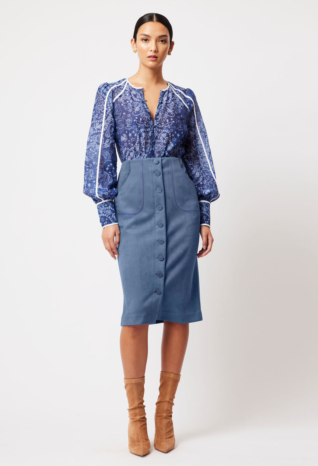 OnceWas Eddie Faux Suede Skirt in Zenith