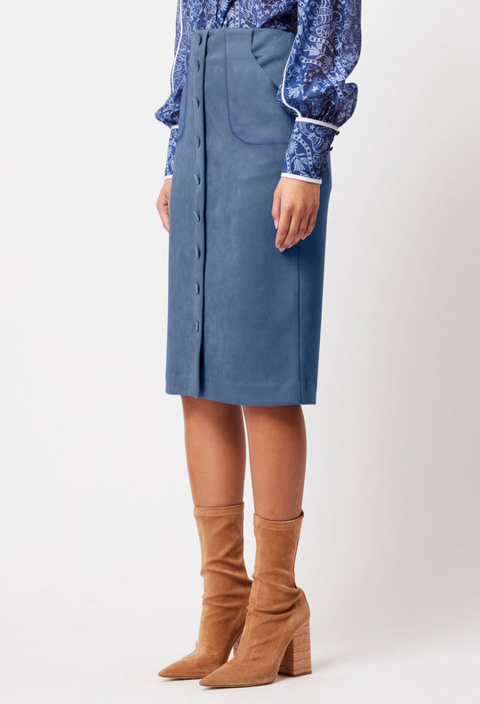 OnceWas Eddie Faux Suede Skirt in Zenith