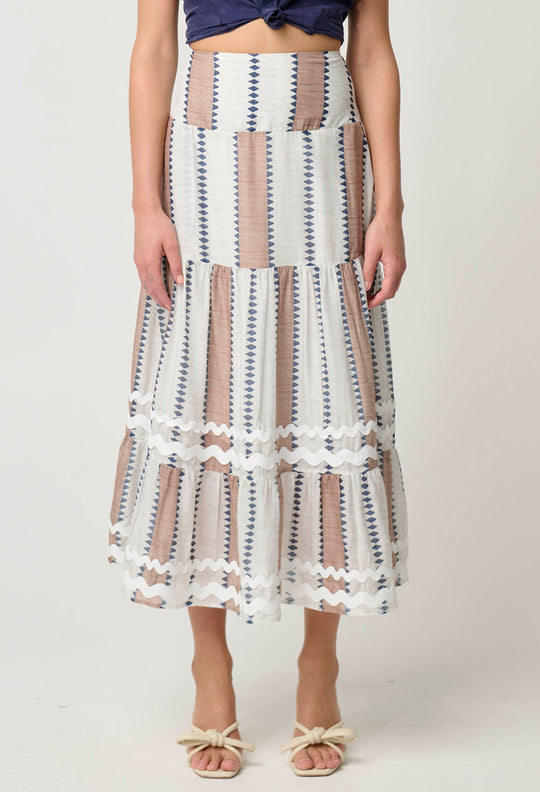 OnceWas Bahia Cotton Silk Skirt in Cayman Stripe