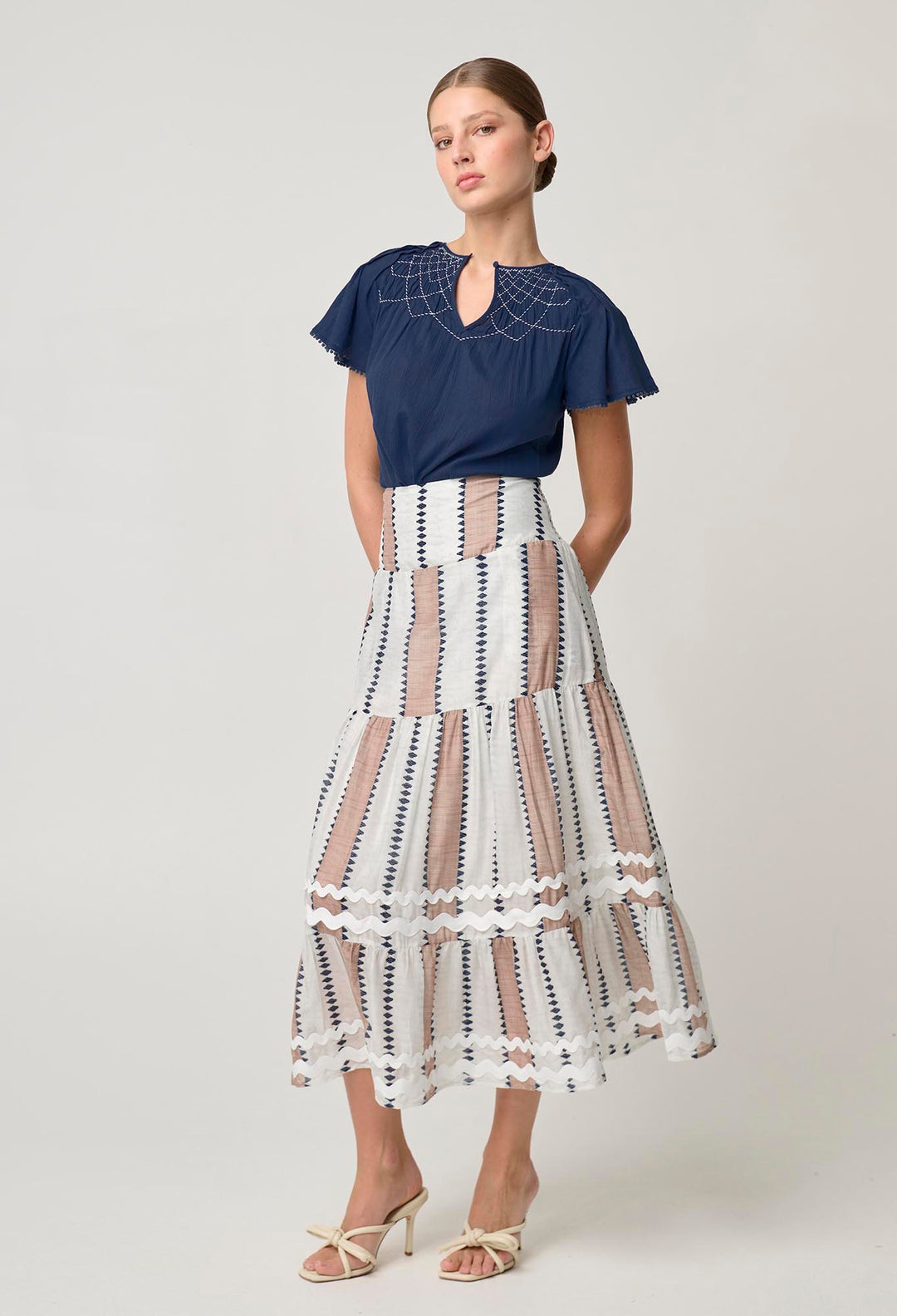 OnceWas Bahia Cotton Silk Skirt in Cayman Stripe