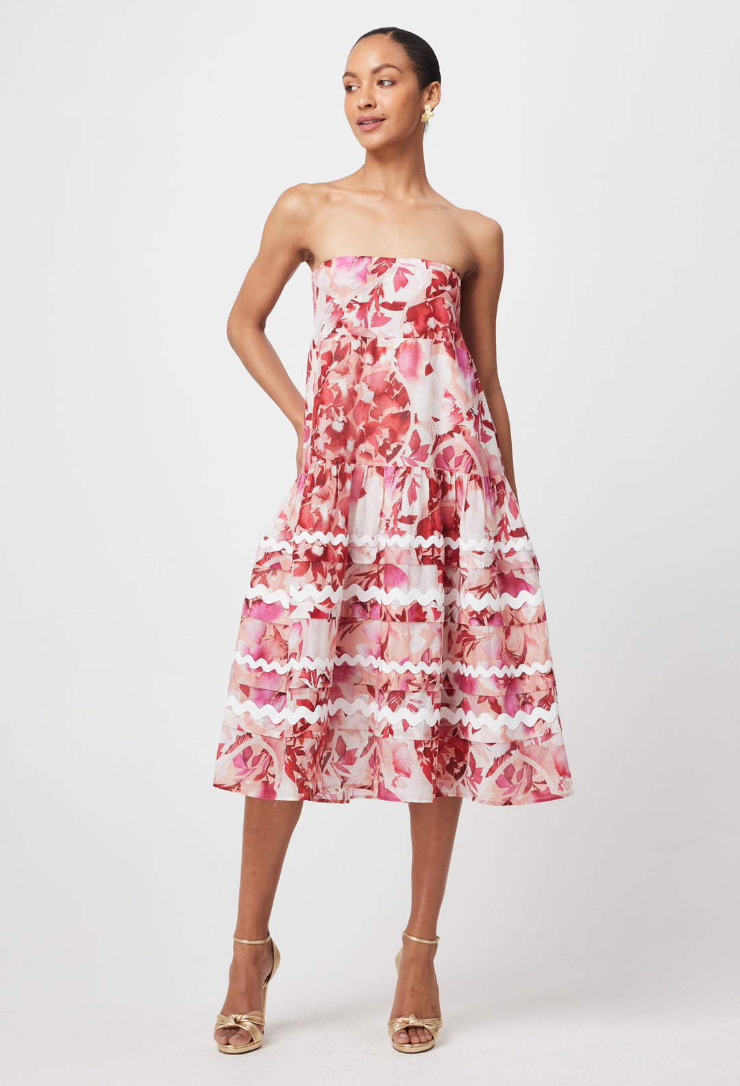 OnceWas Sanibel Cotton Silk skirt in Flamingo Flower