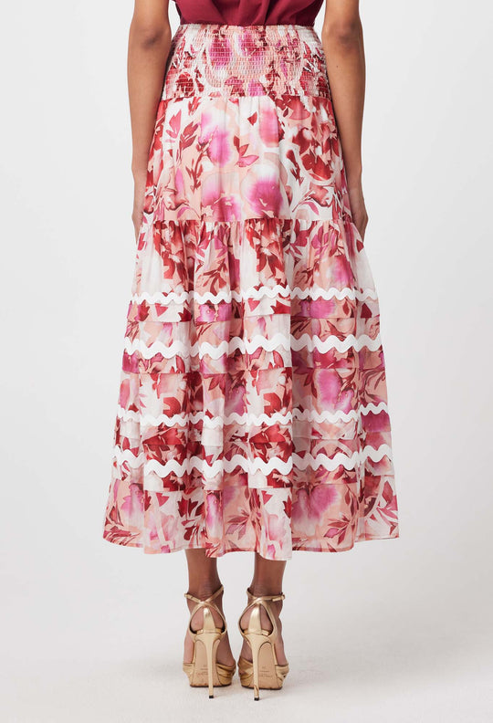 OnceWas Sanibel Cotton Silk skirt in Flamingo Flower