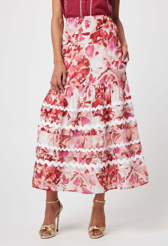 OnceWas Sanibel Cotton Silk skirt in Flamingo Flower