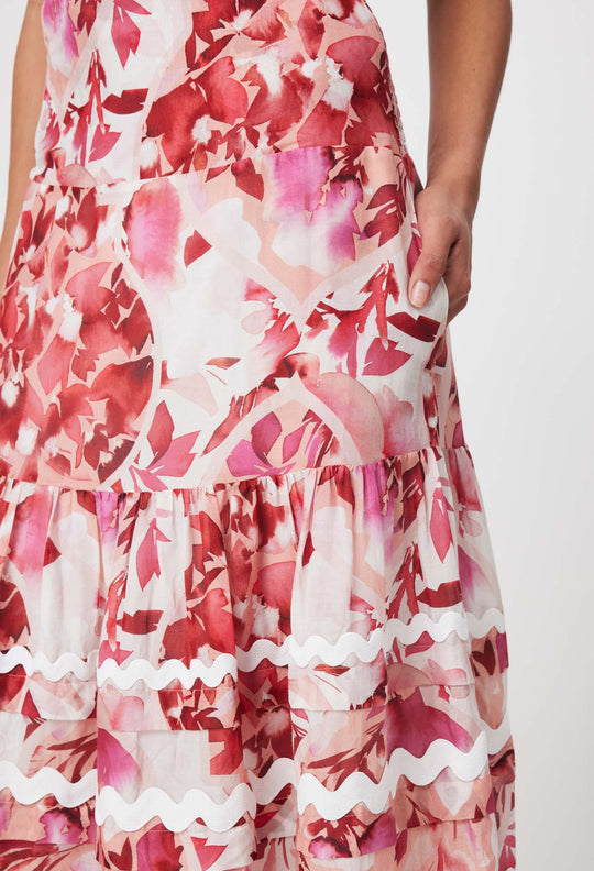 OnceWas Sanibel Cotton Silk skirt in Flamingo Flower