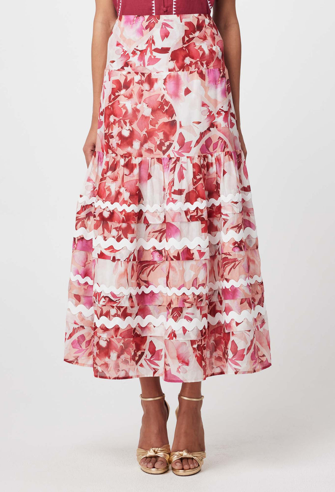 OnceWas Sanibel Cotton Silk skirt in Flamingo Flower