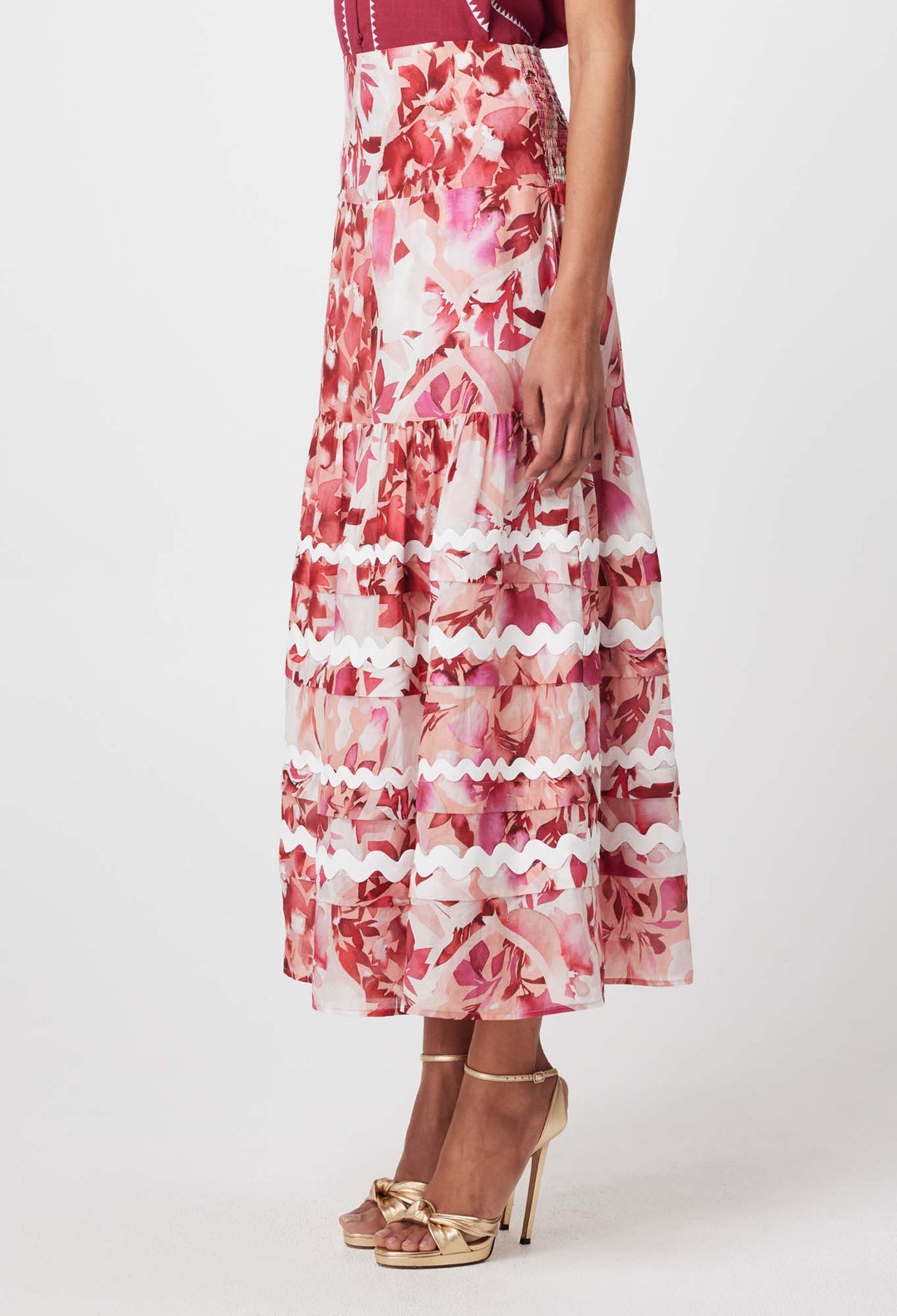 OnceWas Sanibel Cotton Silk skirt in Flamingo Flower