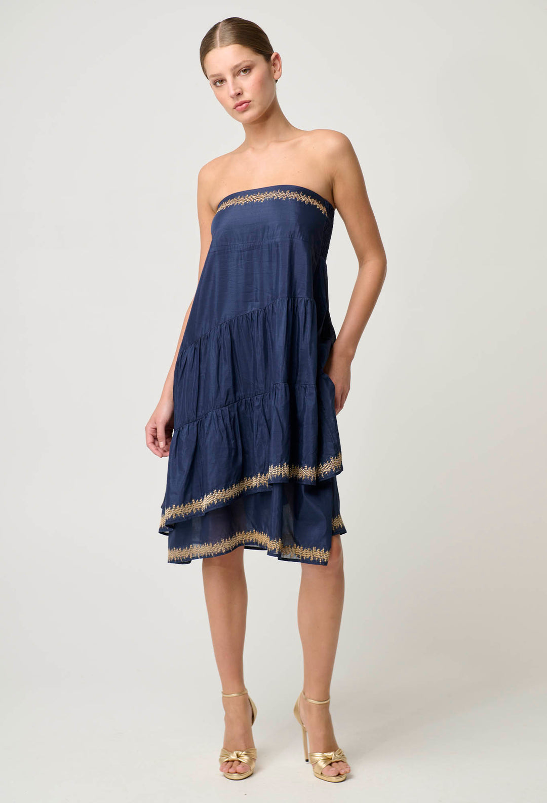 Mustique Cotton Silk Embroidered Skirt in Ink