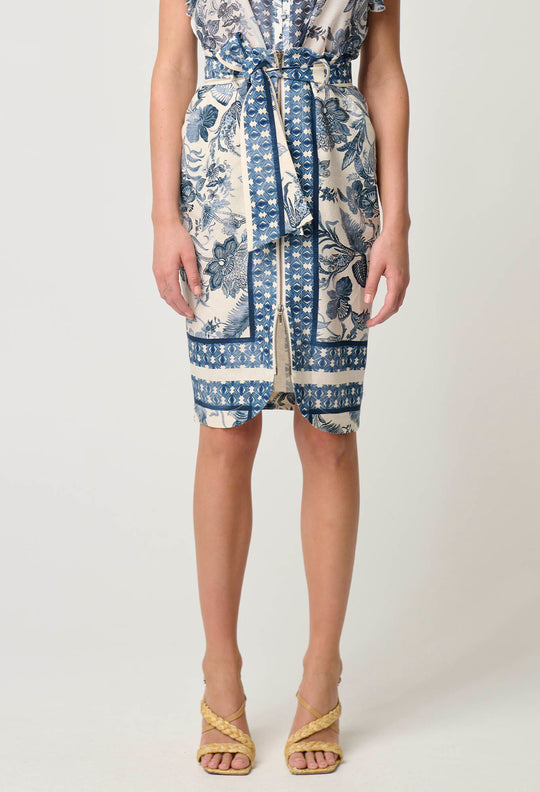 Delray Stretch Linen Viscose Skirt in Ink Flè Print