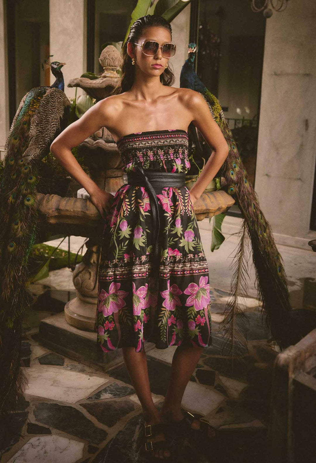 OnceWas Cordelia  Shirred Silk Cotton Skirt in Anthos Lótos 