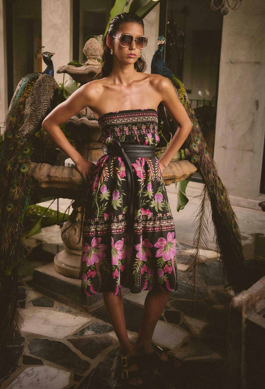 OnceWas Cordelia  Shirred Silk Cotton Skirt in Anthos Lótos 