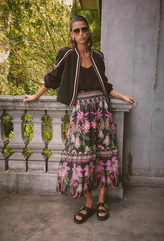 OnceWas Cordelia  Shirred Silk Cotton Skirt in Anthos Lótos 