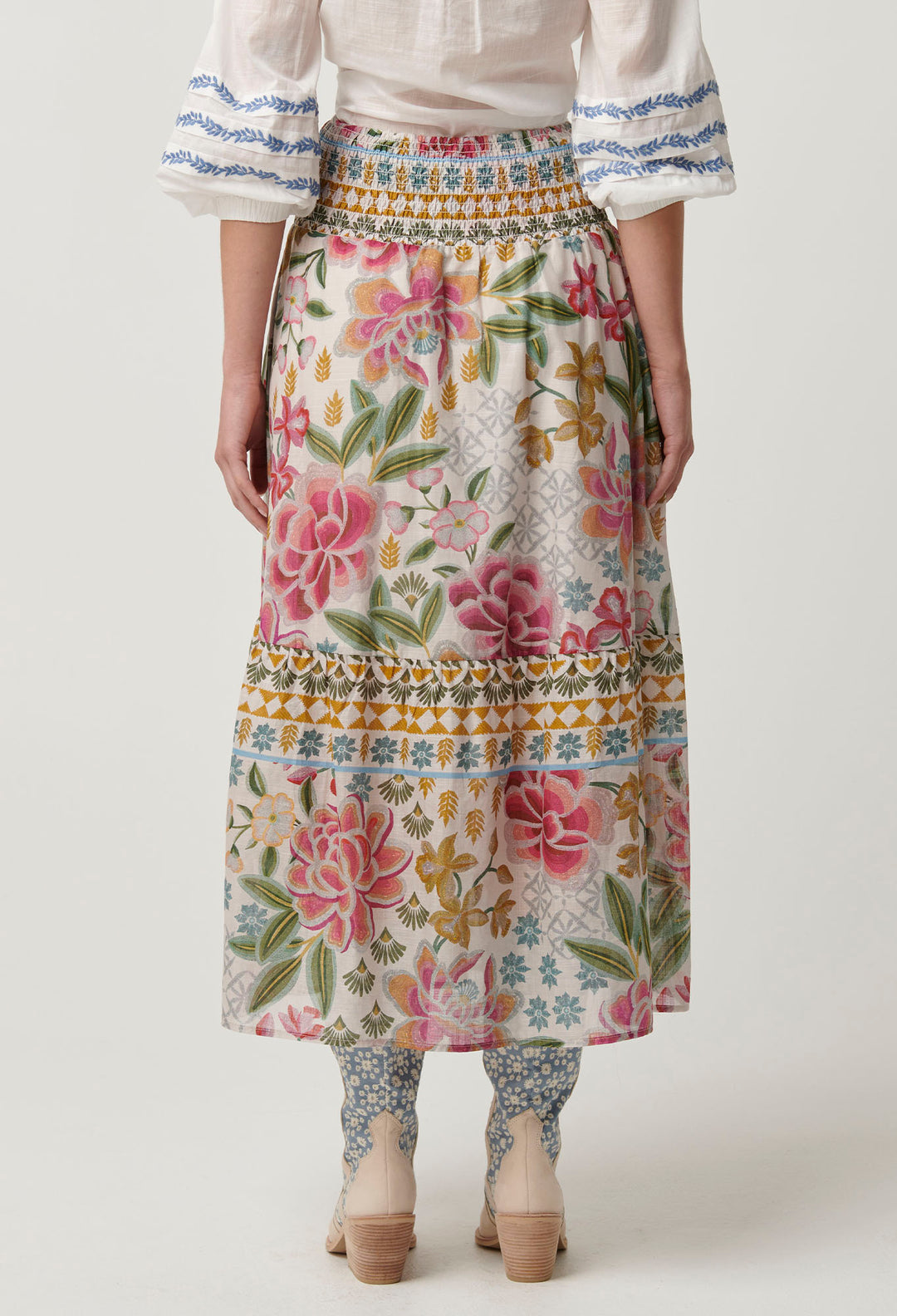 OnceWas Cordelia Cotton Slub Skirt in Azalea Fields