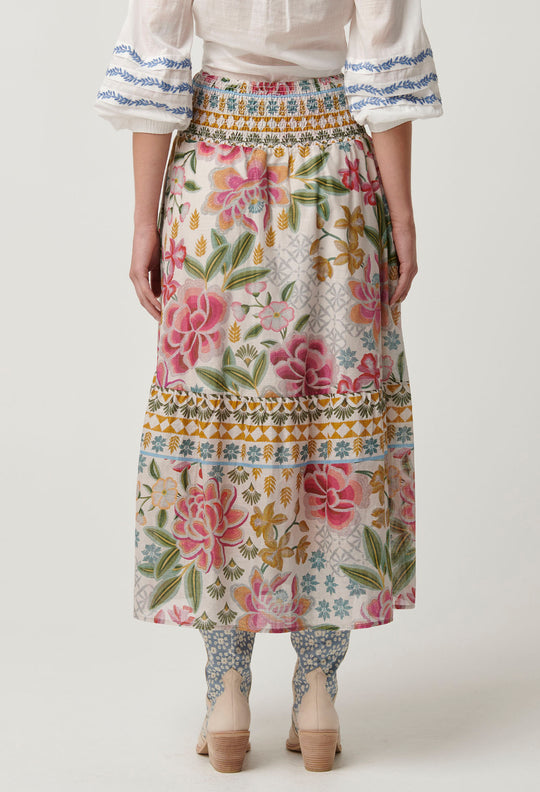 OnceWas Cordelia Cotton Slub Skirt in Azalea Fields