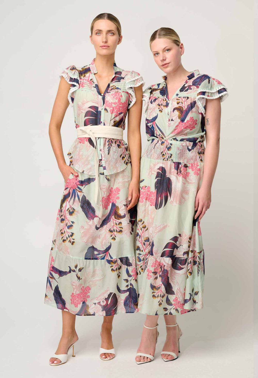 OnceWas Cordelia  Shirred Silk Cotton Skirt in Oasis Flora