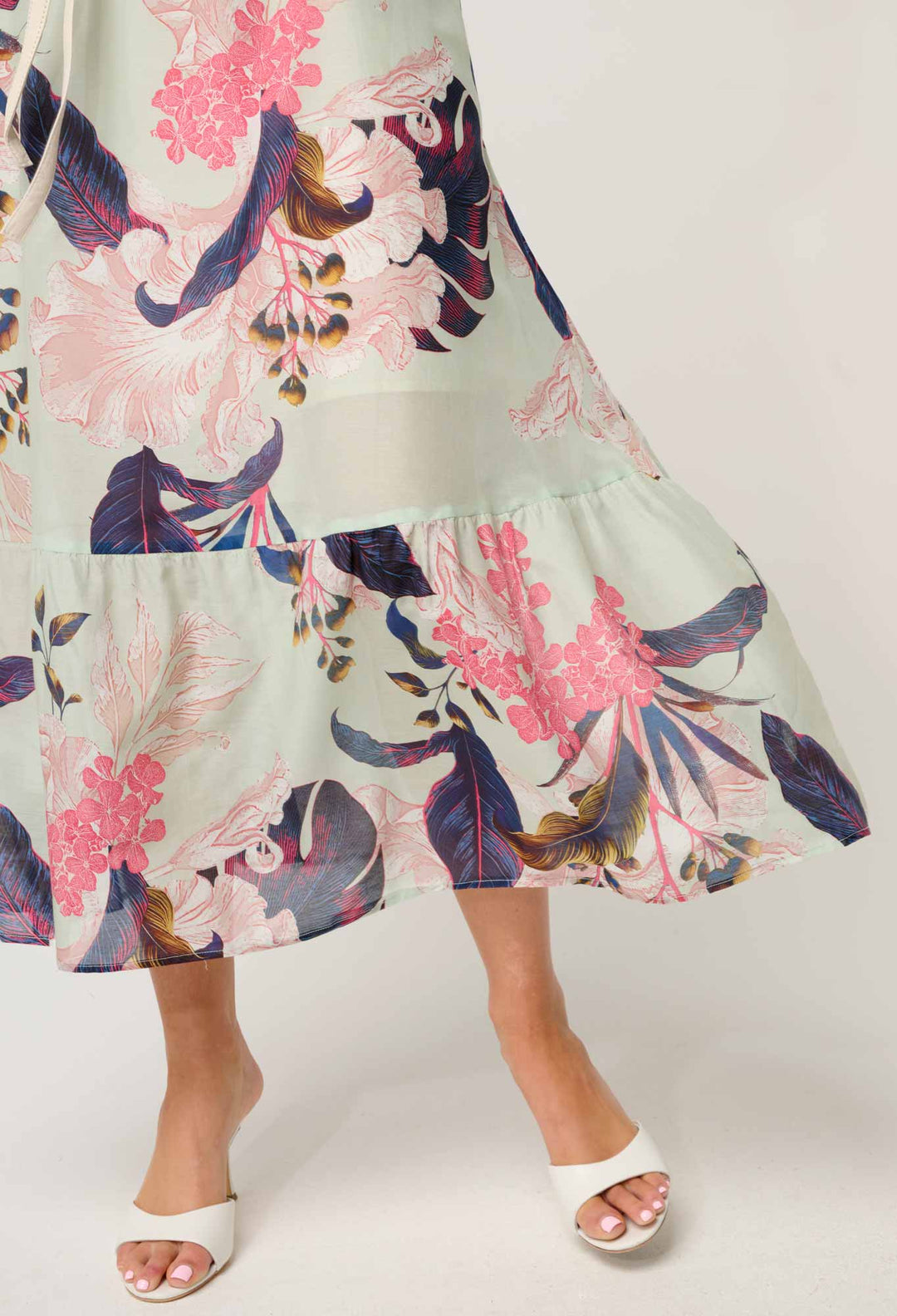 OnceWas Cordelia  Shirred Silk Cotton Skirt in Oasis Flora