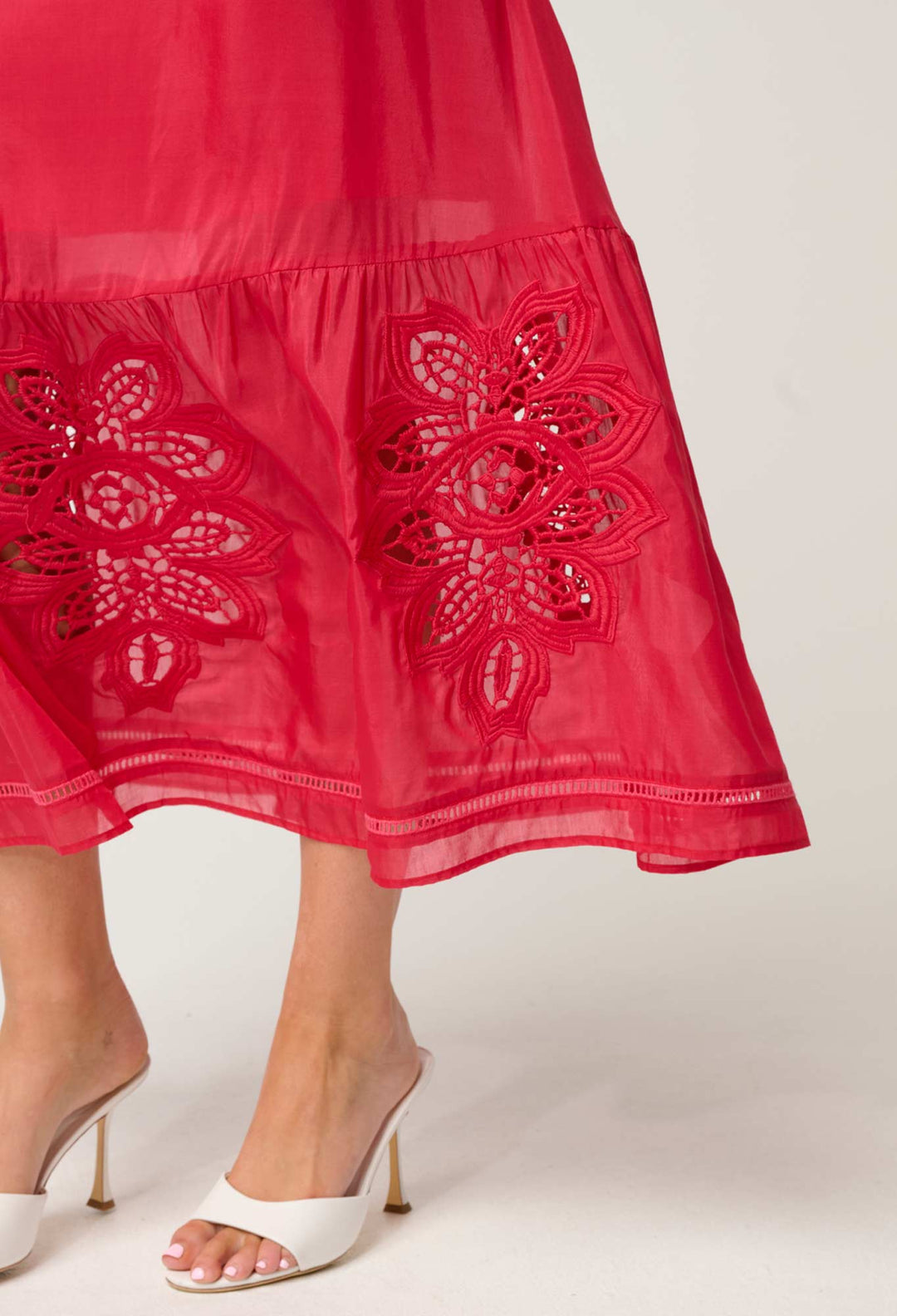 OnceWas Cordelia Shirred Waist Silk Cotton Skirt in Ruby