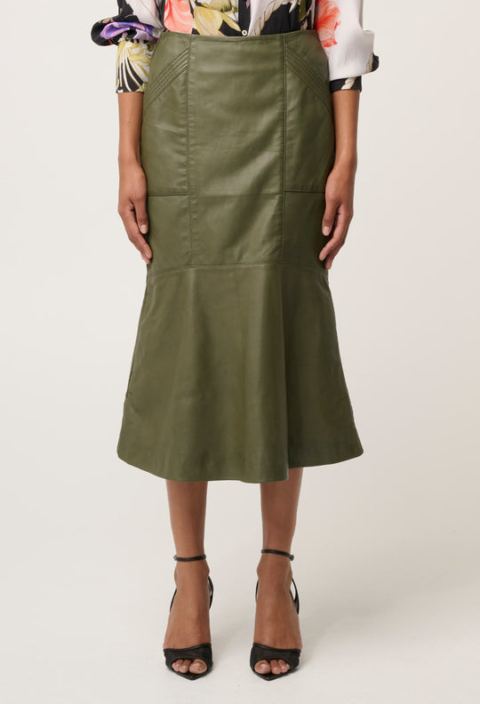 Mabel Leather Skirt in Moss