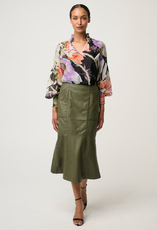 Mabel Leather Skirt in Moss