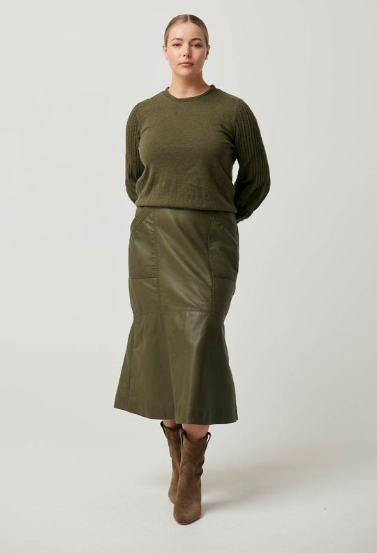 OnceWas Mabel Leather Skirt in Moss