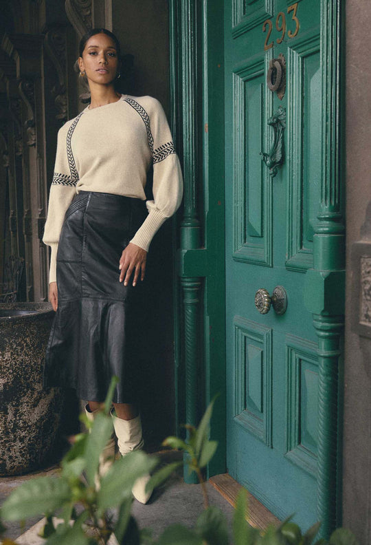 OnceWas Mabel Leather Skirt in Onyx