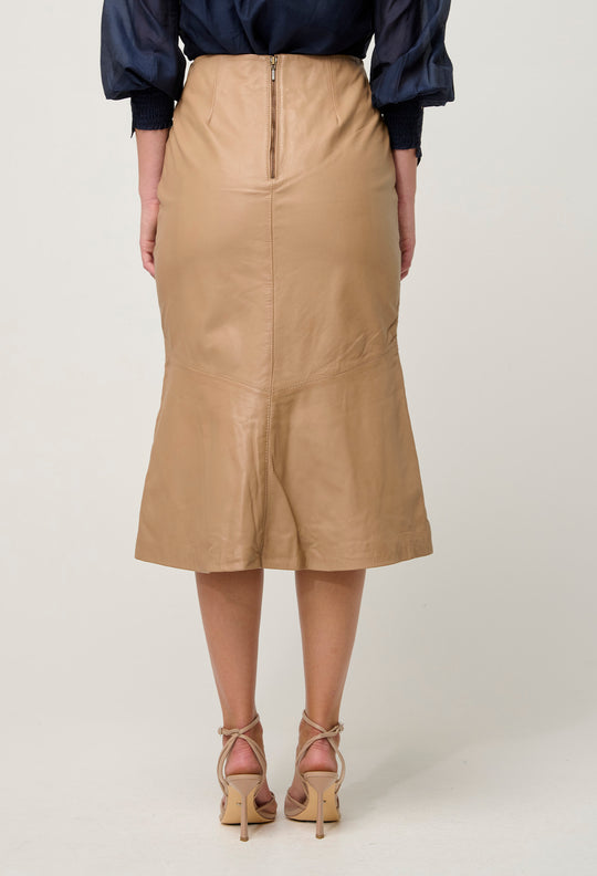 OnceWas Mabel Leather Skirt in Wheat