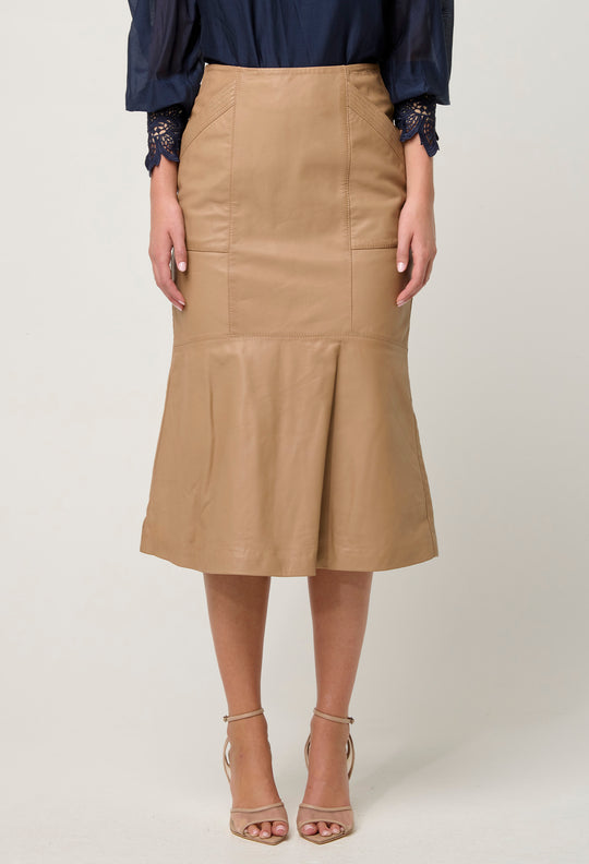 OnceWas Mabel Leather Skirt in Wheat