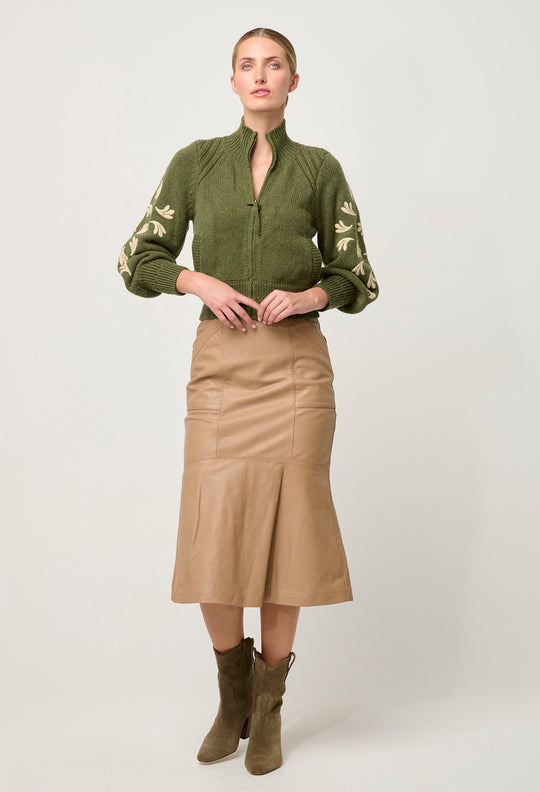 OnceWas Mabel Leather Skirt in Wheat
