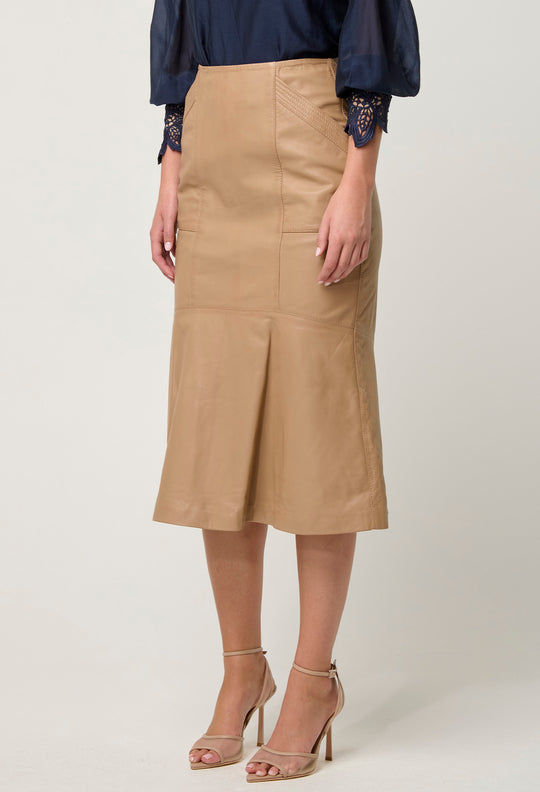 OnceWas Mabel Leather Skirt in Wheat