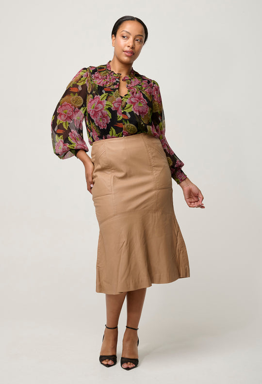 OnceWas Mabel Leather Skirt in Wheat