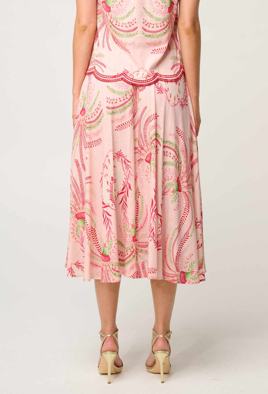 OnceWas Estrella Linen Viscose Yoke Skirt in Palmarosa