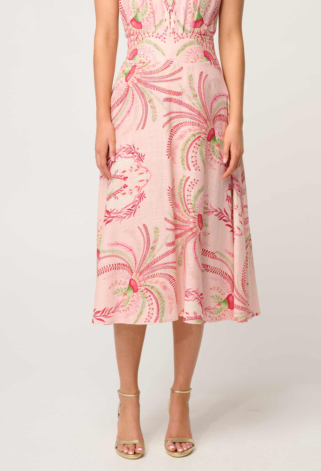 OnceWas Estrella Linen Viscose Yoke Skirt in Palmarosa