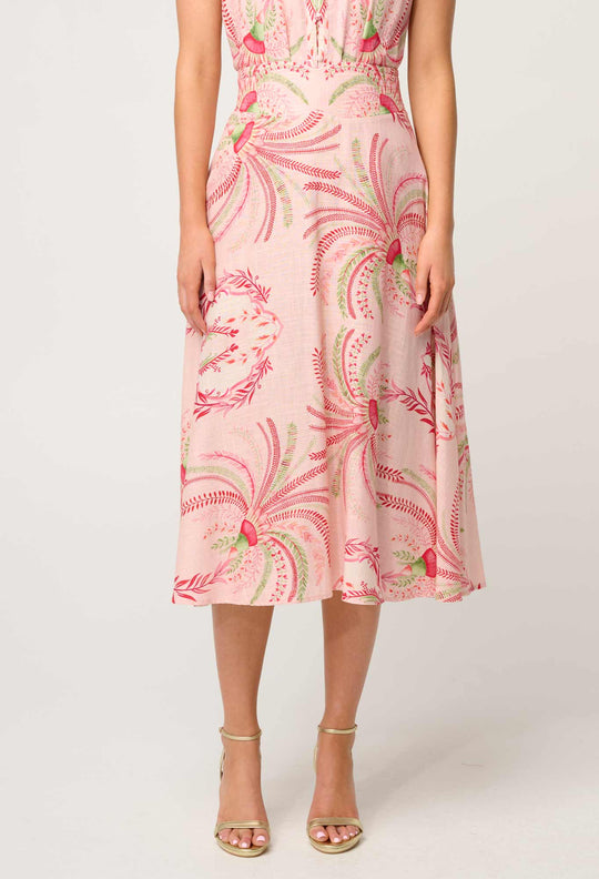 OnceWas Estrella Linen Viscose Yoke Skirt in Palmarosa