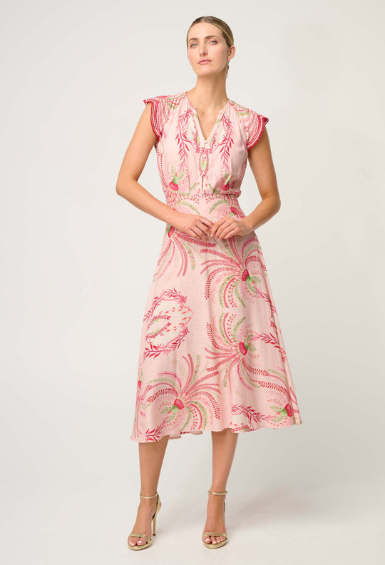 OnceWas Estrella Linen Viscose Yoke Skirt in Palmarosa