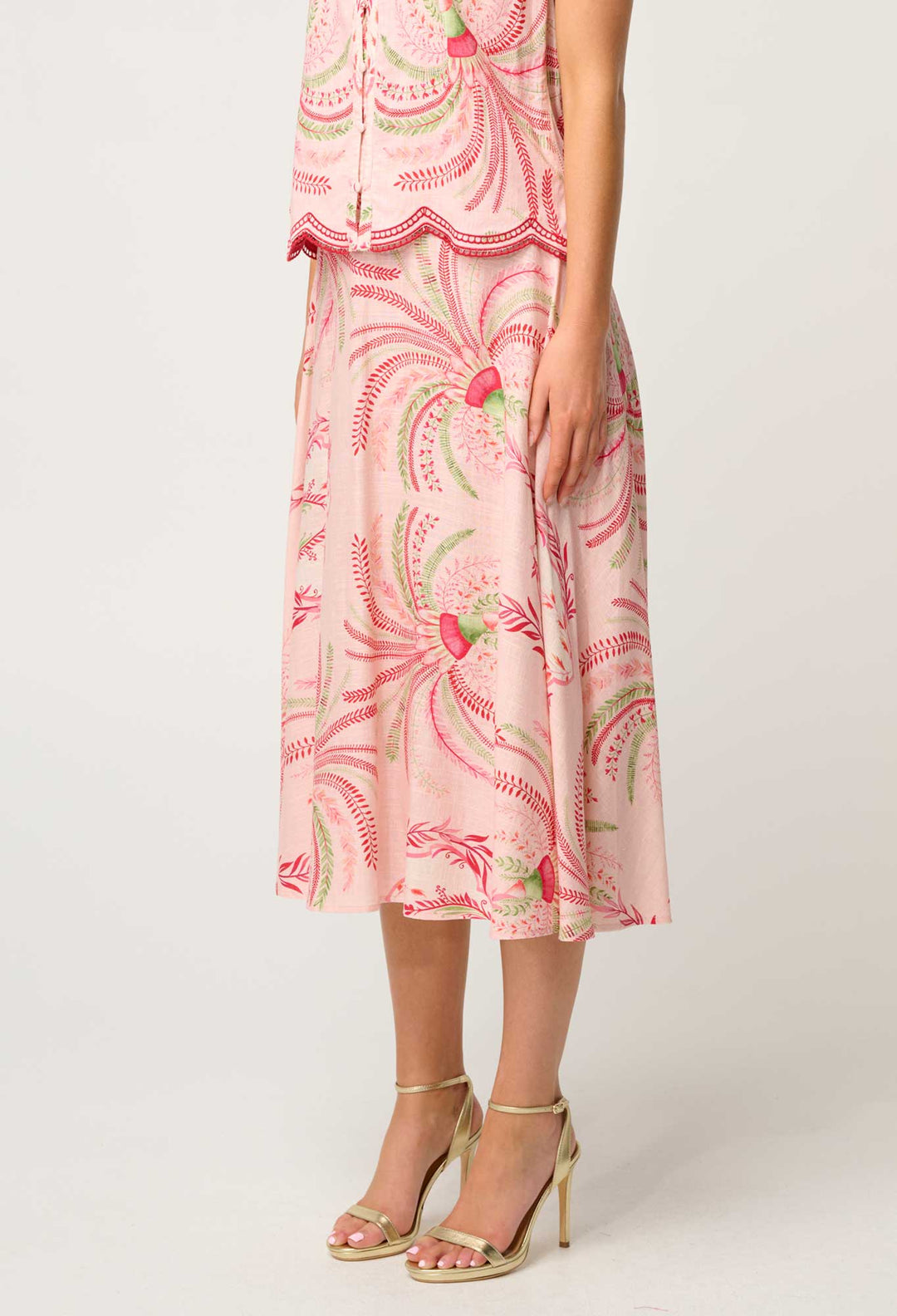 OnceWas Estrella Linen Viscose Yoke Skirt in Palmarosa