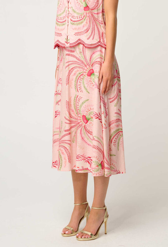OnceWas Estrella Linen Viscose Yoke Skirt in Palmarosa