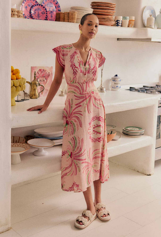 Estrella Linen Viscose Yoke Skirt in Palmarosa